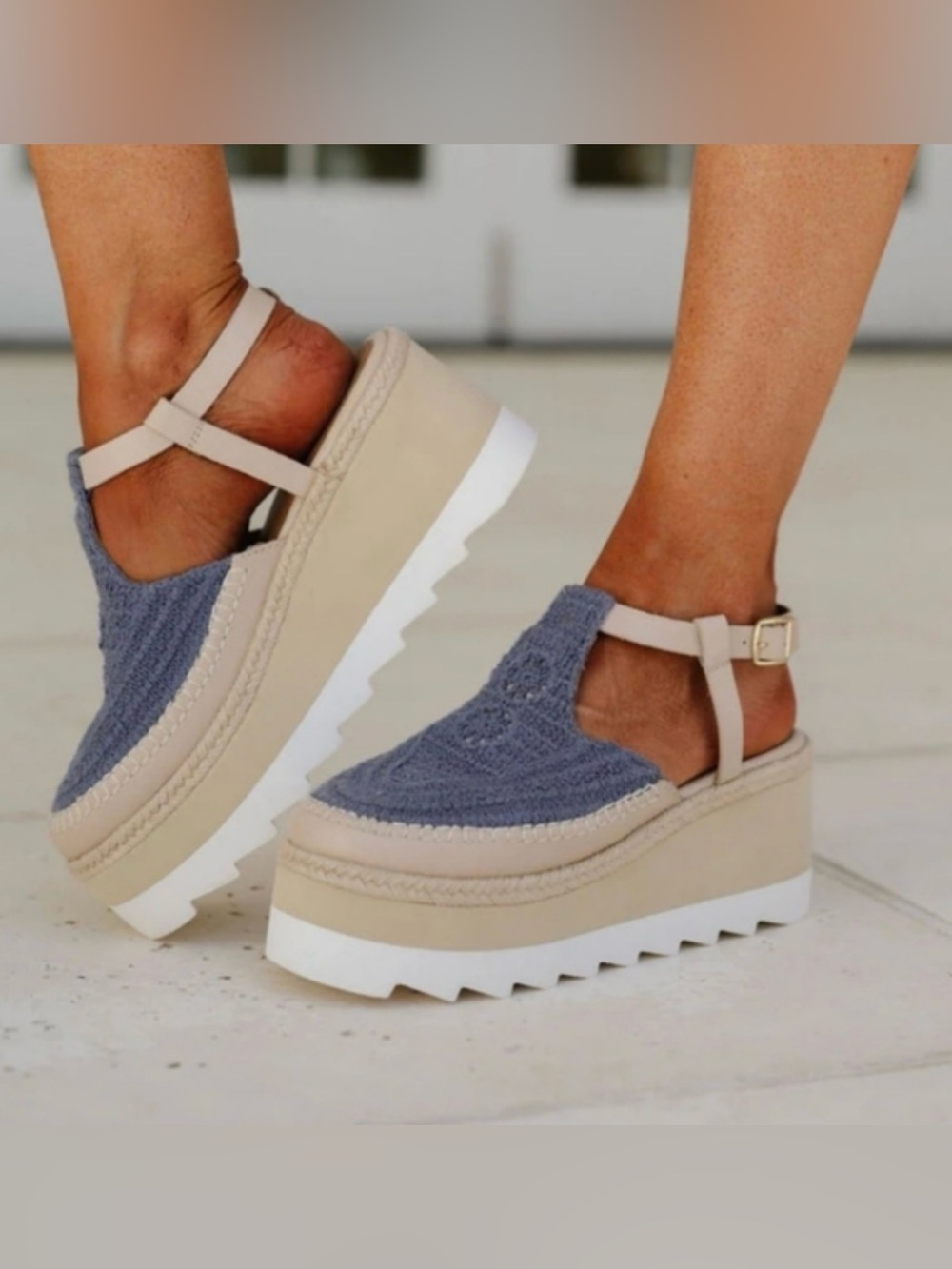Free People Morning in Mykonos Women’s Blue Espadrille Platform Wedge Sandals